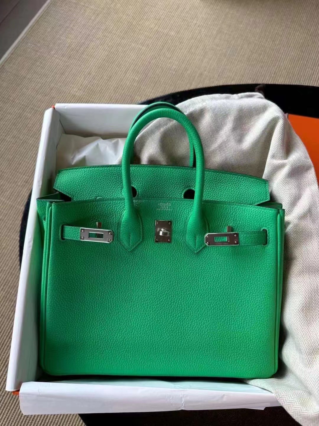 에르메스 버킨백25 그린 은장 토고가죽